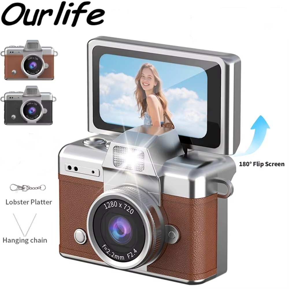 Ourlife Kamera w kształcie breloczka z 1,47-calowym odchylanym ekranem, retro mini kamera cyfrowa CCD HD, bardzo mała kamera wideo.