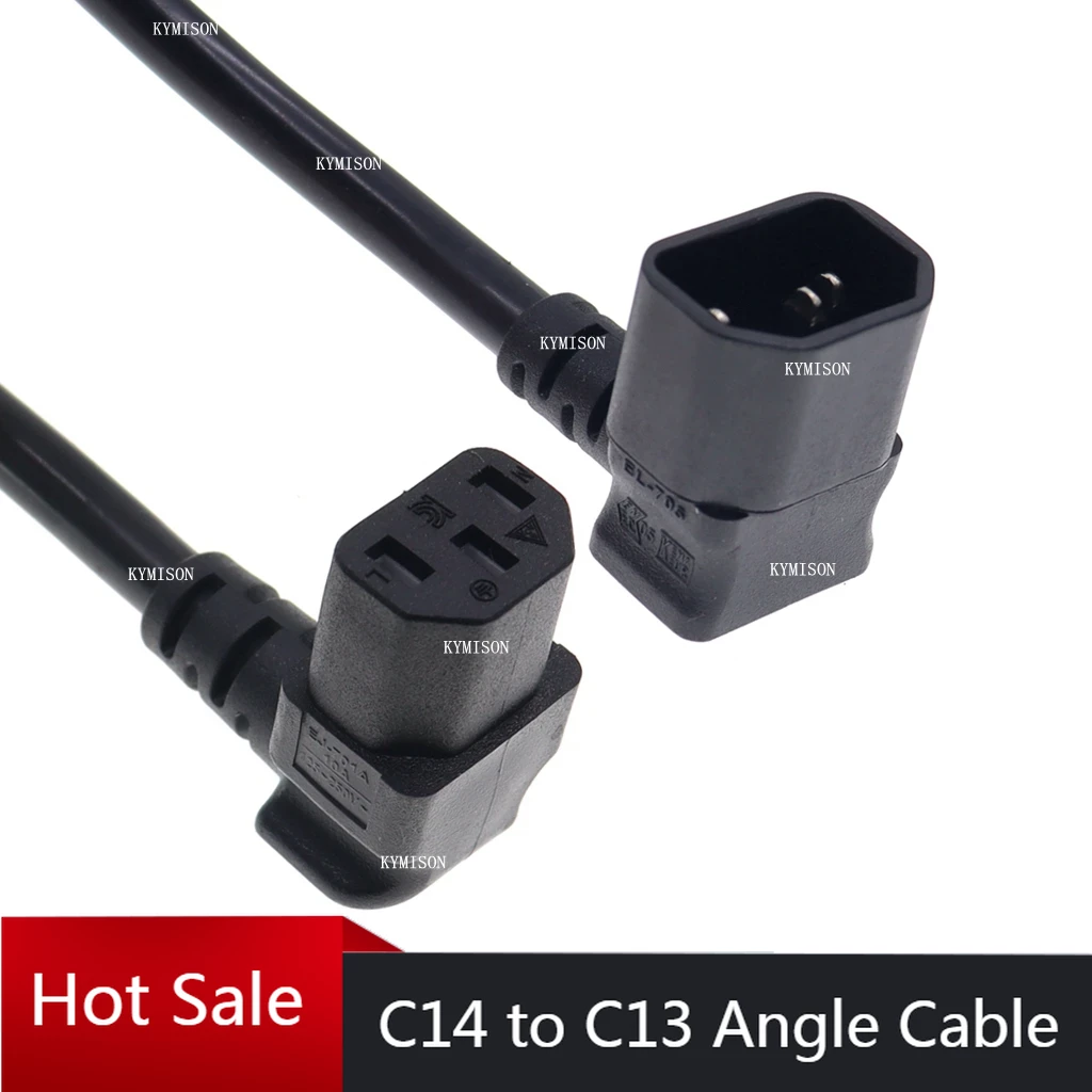 Cabo IEC 320 C14 para C13, macho para fêmea Dual Down Cabo de extensão de alimentação com ângulo de 90 graus 10A 250V