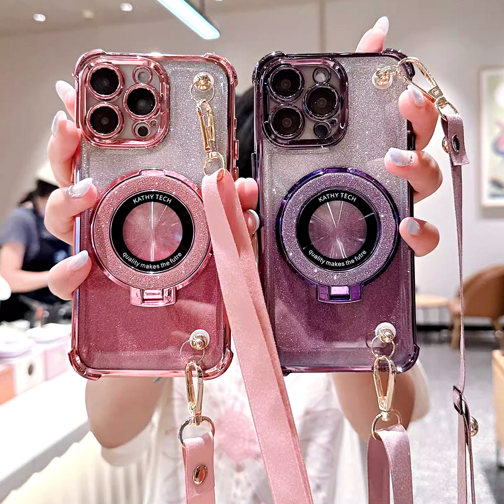 Schokbestendig Crossbody Lanyard Telefoon Case Voor Xiaomi Redmi Note 14 Pro Plus 14C 4G 5G 14T POCO X7 Pro Gradiënt Glitter Stand Cover