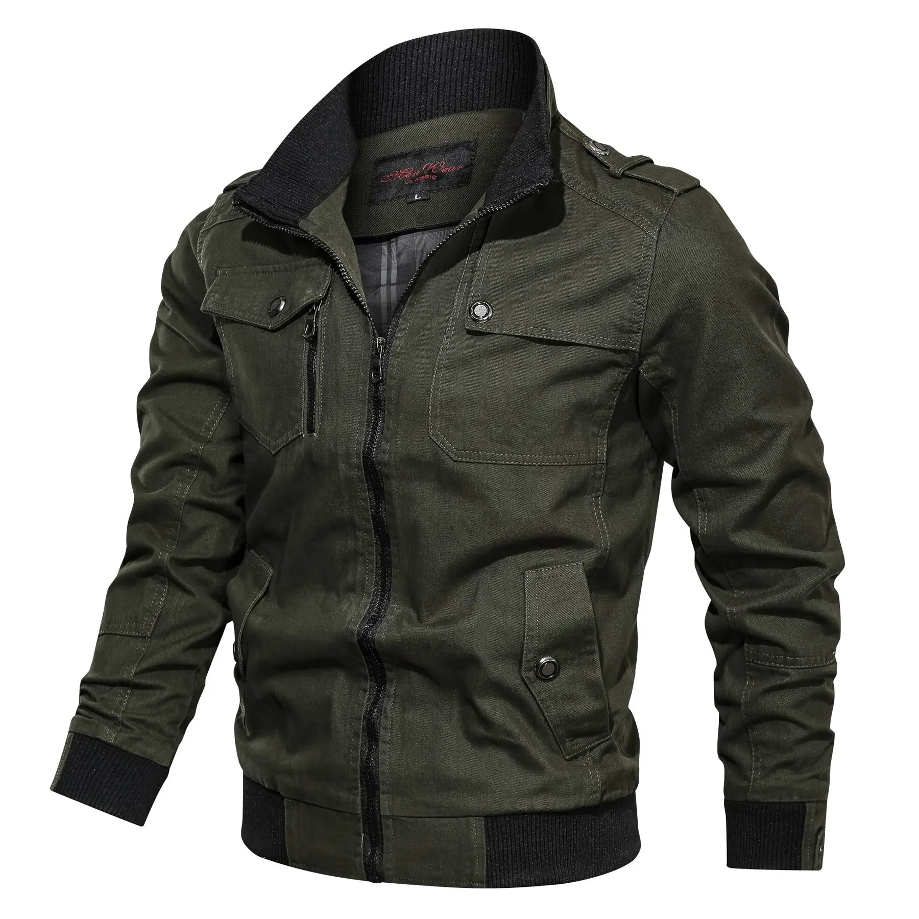 Chaqueta táctica militar para hombre, abrigo de carga con cremallera, cuello levantado, prendas de vestir, rompevientos de algodón, Tops, nueva marca, 2024