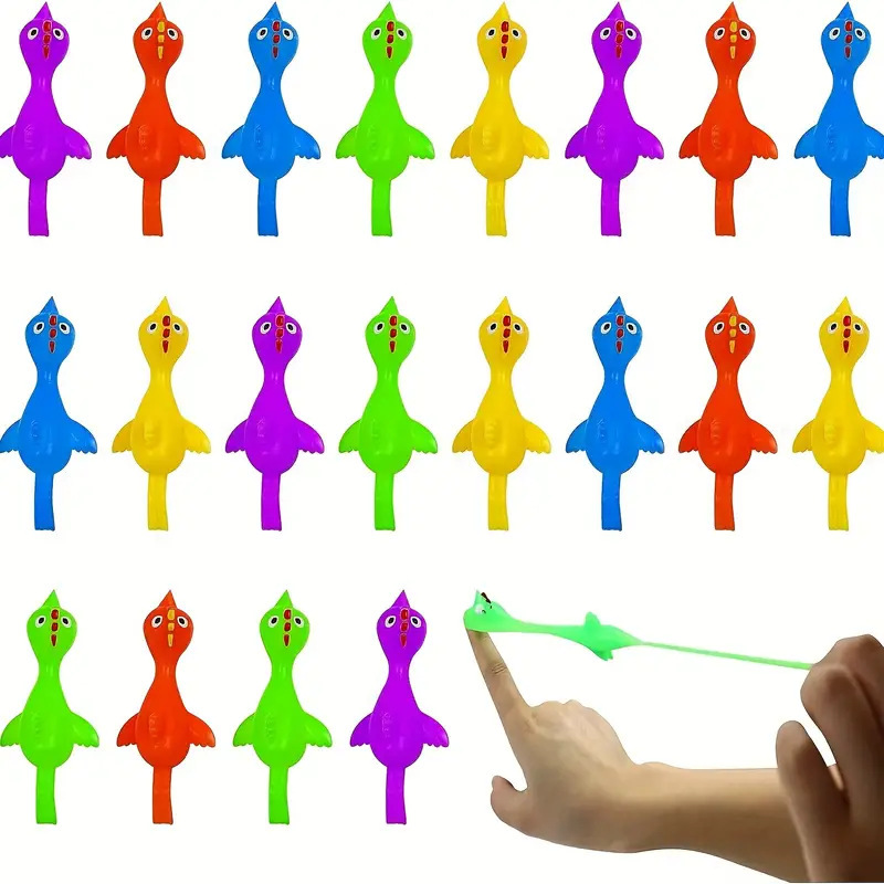 Tirachinas de pollo de goma de colores para 20 piezas, juguetes parpadeantes para expulsión de pavo para niños, recuerdos de fiesta de cumpleaños, rellenos de piñata