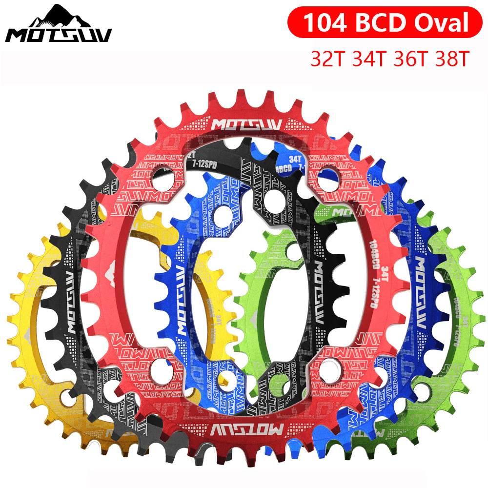 Owalna tarcza łańcuchowa MOTSUV 104BCD do roweru Shimano MTB Pierścień łańcuchowy 32T 34 36 38T Ultralekka płytka zębata Koło łańcuchowe 104 BCD