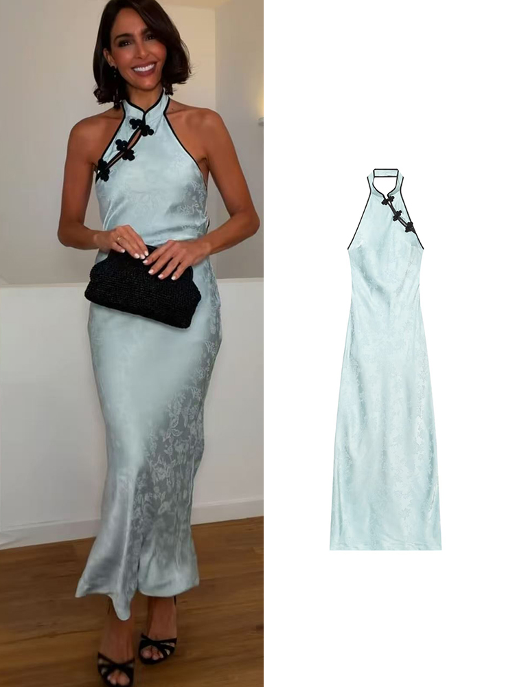 TFMLN Women's Summer Halter Maxi Dress Sexy Cutout Open Back Tie Slimming Gown Fashion Sleeveless Party Club Long Dresses