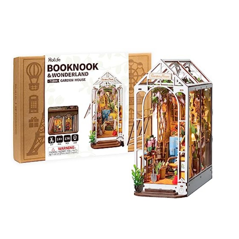 Robotime Rolife, rincón de libros DIY, casa de muñecas en miniatura de madera para estantería, muebles de inserción