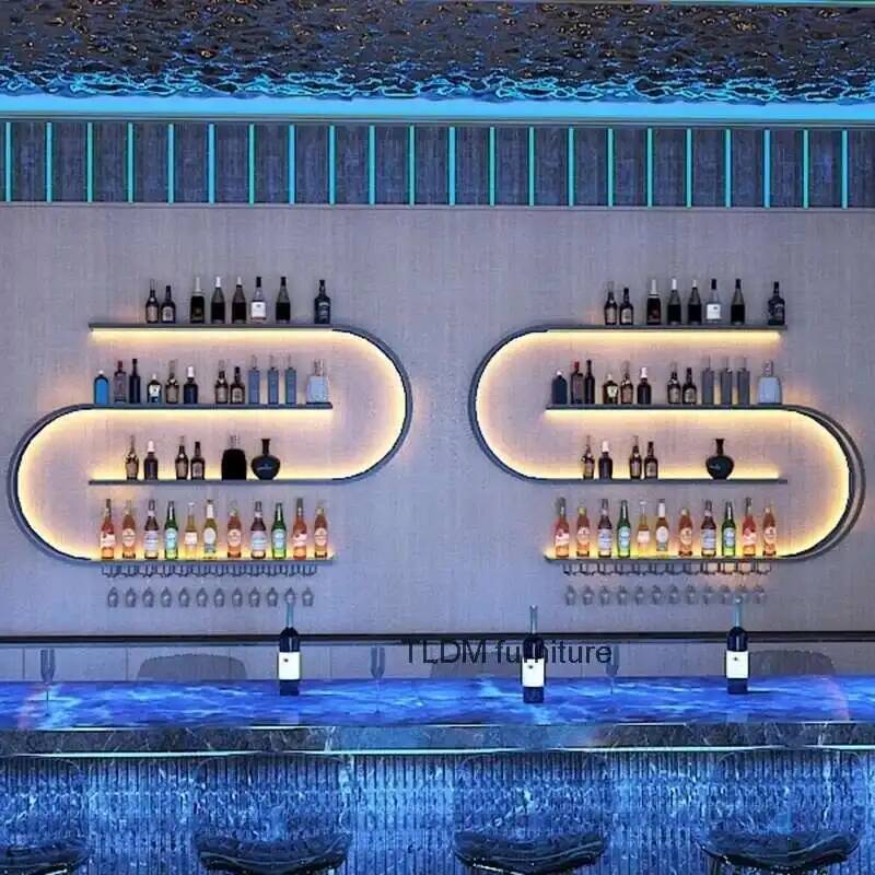 Barra de parede nordic rack arte móveis forjados ferro montado vinho criativo geométrico armários restaurante para vitrine com luz
