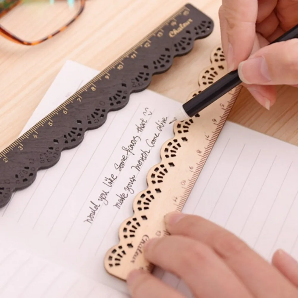 Règle de mesure vintage ajourée en dentelle et bois, 1 pièce, droite, outil créatif, cadeau promotionnel, 15cm