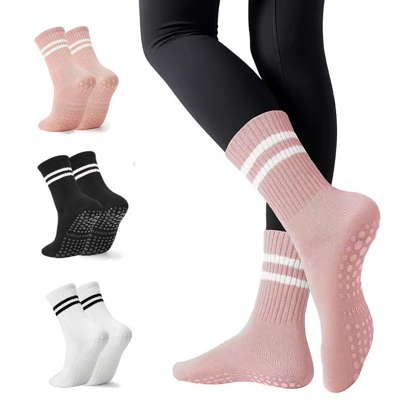 3 paires de chaussettes longues de yoga pour femmes, avec poignées antidérapantes en silicone, idéales pour le Pilates, la barre, la danse, l'entraînement à domicile, la remise en forme
