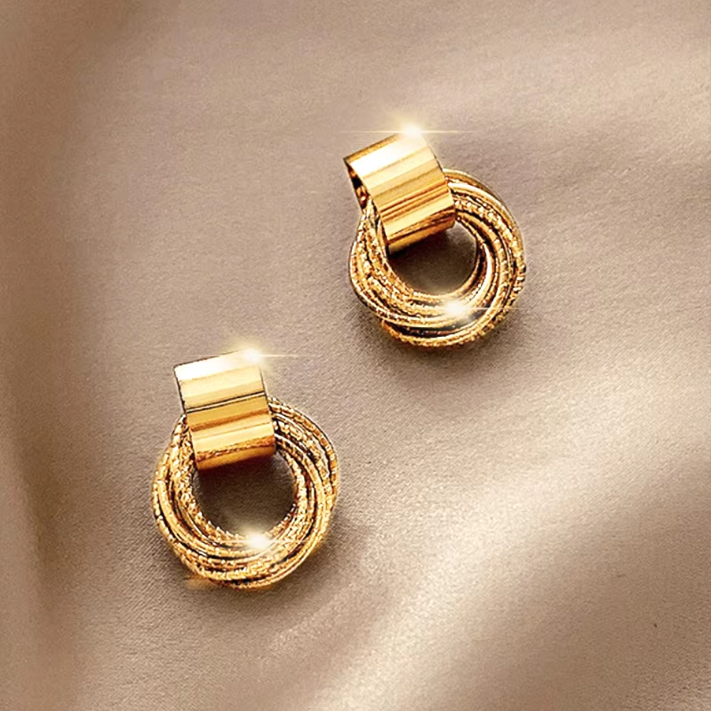 2PC Retro โลหะทอง MULTI LAYER LOOP จี้ต่างหูแฟชั่นผู้หญิงเครื่องประดับสวมใส่ทุกวันการจับคู่ Accessories-4841