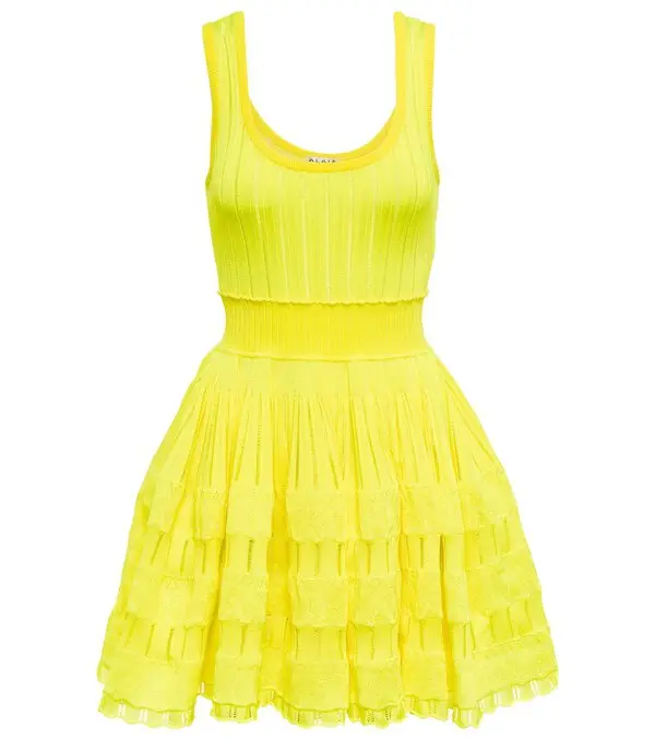 Hochwertiges 2026 Strickkleid in Gelb & Dunkelviolett Kurzes Kleid Damen Sommer Französischer Stil