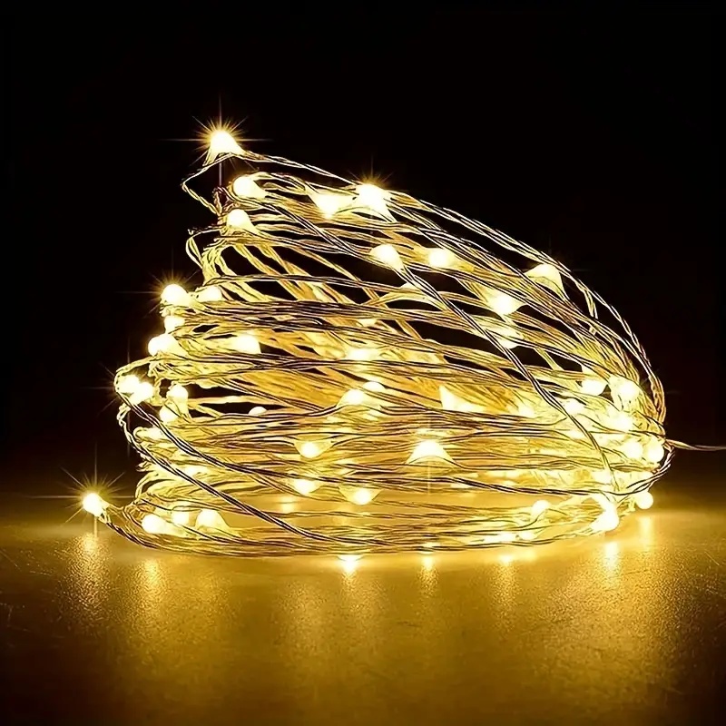 Guirlande lumineuse LED en fil de cuivre et d'argent, pour chambre à coucher, maison, Thanksgiving, fête, vacances, décoration