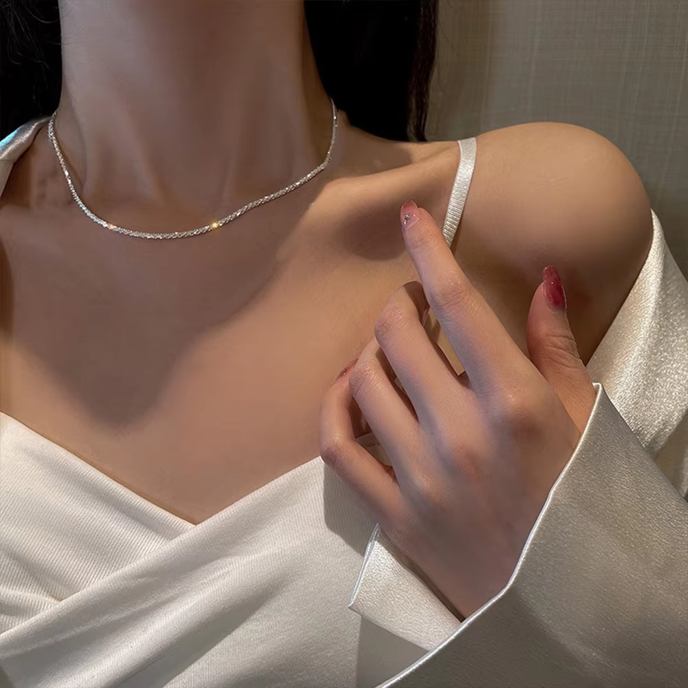 Starry Sky Sparkling Necklace, Women's Clavicle Chain Bracelet, Simple Sparkling Plain Chain, Stackable Design