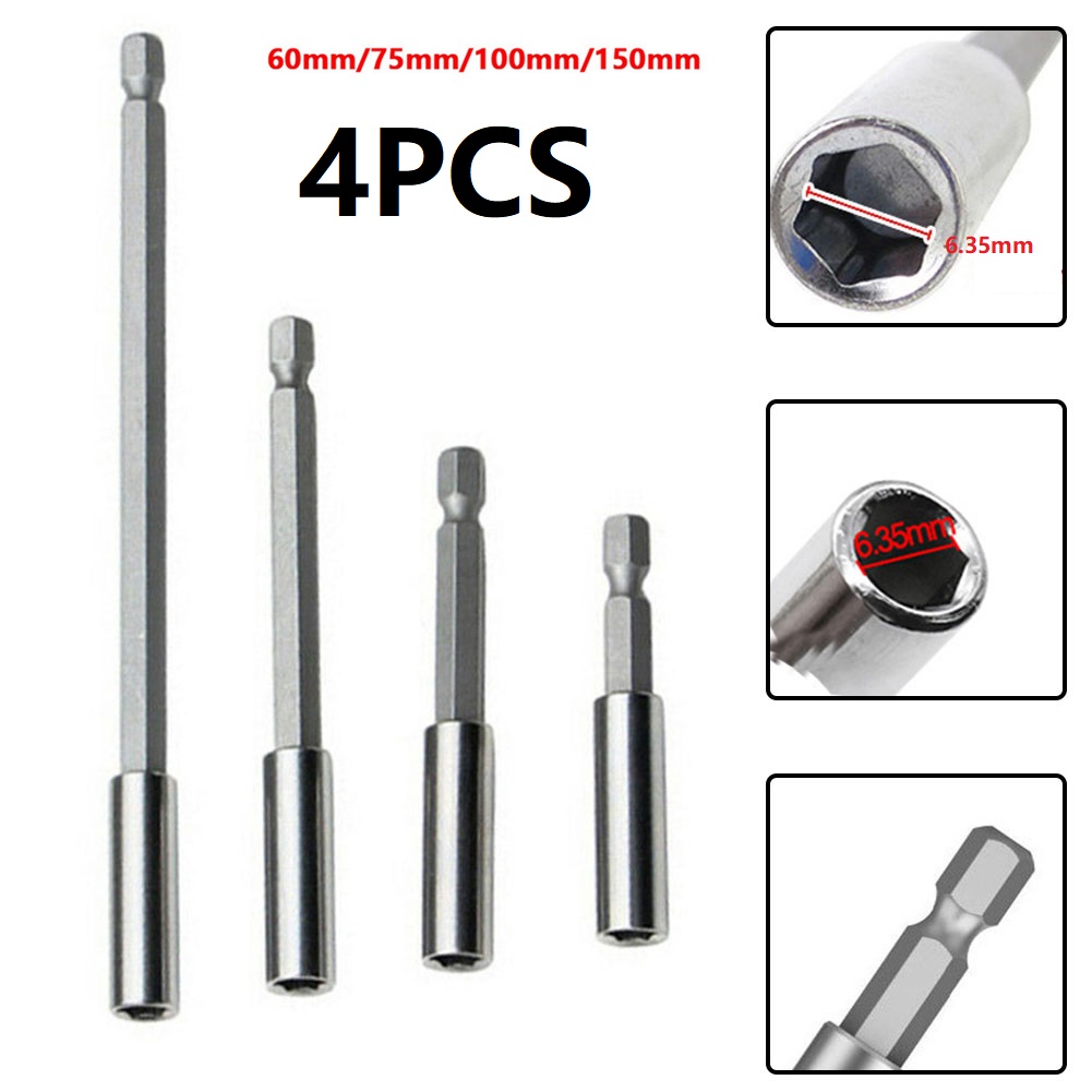 4 個 60/75/100/150 ミリメートルネジビット延長ロッドクイックチェンジビット 1/4 インチシャンクドライバー先端ホルダー電気ドリル用