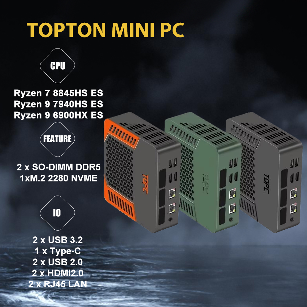 Mini PC AMD Ryzen 7 7840HS ES 6800H ES 64GB DDR5 1TB M.2 SSD Computadores de mesa Suporte 4K Dual HDMI Display/WiFi6/USB3.2/Escritório