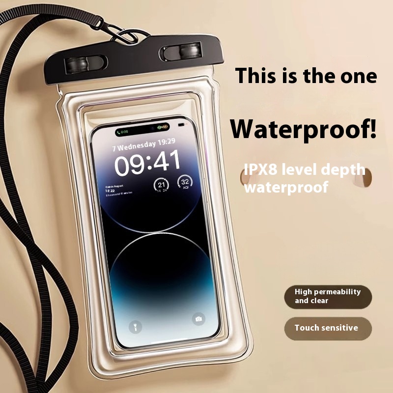 Wodoodporny pokrowiec na telefon z wysoką przepuszczalnością, ekran dotykowy, etui z poduszką powietrzną, do raftingu, pływania, na gorące źródła, szczelny.
