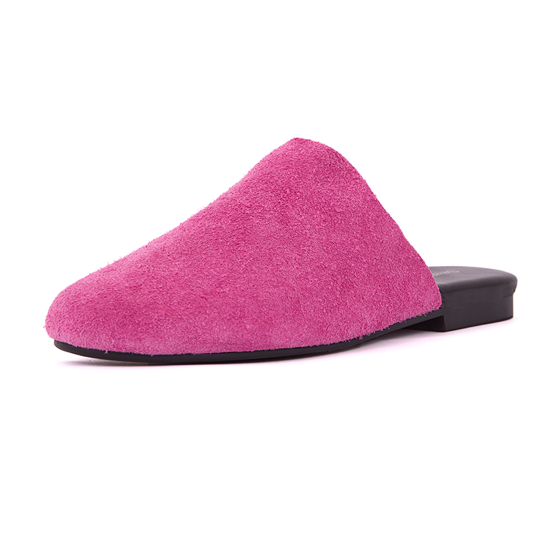 SmallHut Neu 2026 Trend Sommer Wildleder Damen Pantoletten Rosa Grün Sexy Flache Slipper Modische Damen Runde Geschlossene Zehenpartie Party Schuhe