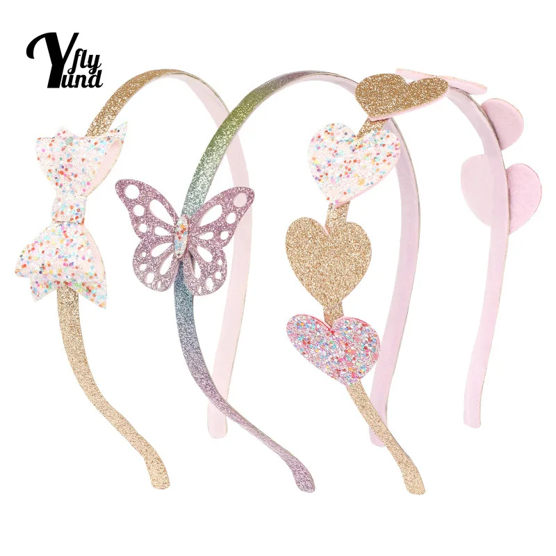 1 Uds. Diadema para niñas pequeñas, lindas y brillantes bandas para el cabello con purpurina para niños de 1 a 12 años, lazo antideslizante, sombreros de mariposa con forma de corazón, regalos