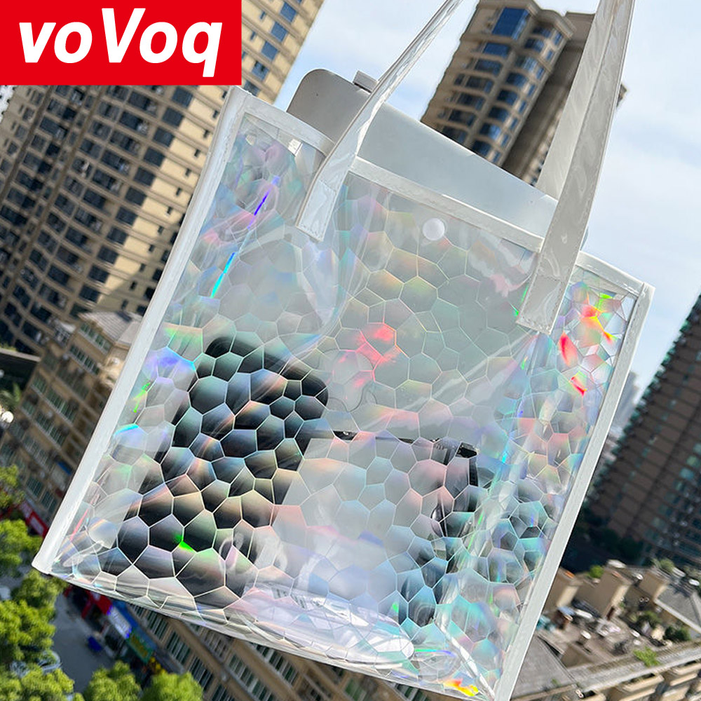 2024 Colorful Fish Scale Patterned PVC Laser Waterproof Jelly Bag with Large Storage Capacity, Gift Bag for Men and Women