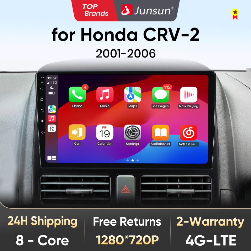 Junsun v1 ai voz sem fio carplay android rádio automático para honda CR-V crv 2 2001 - 2006 4g carro multimídia gps 2din autoradio