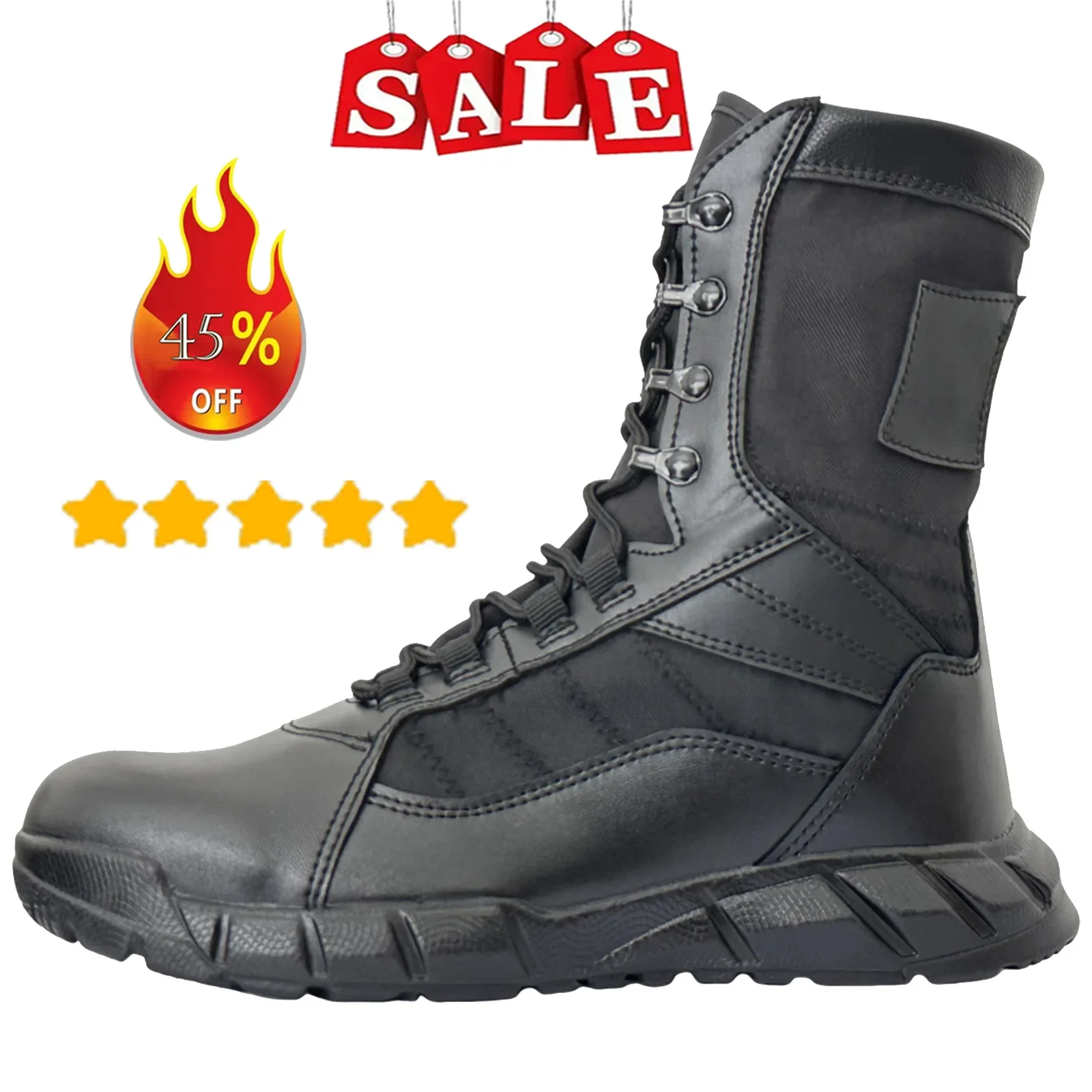 Stivali tattici da uomo leggeri in pelle Stivali da combattimento Scarpe da allenamento anti-collisione con lacci Scarpe traspiranti per escursioni all'aperto impermeabili
