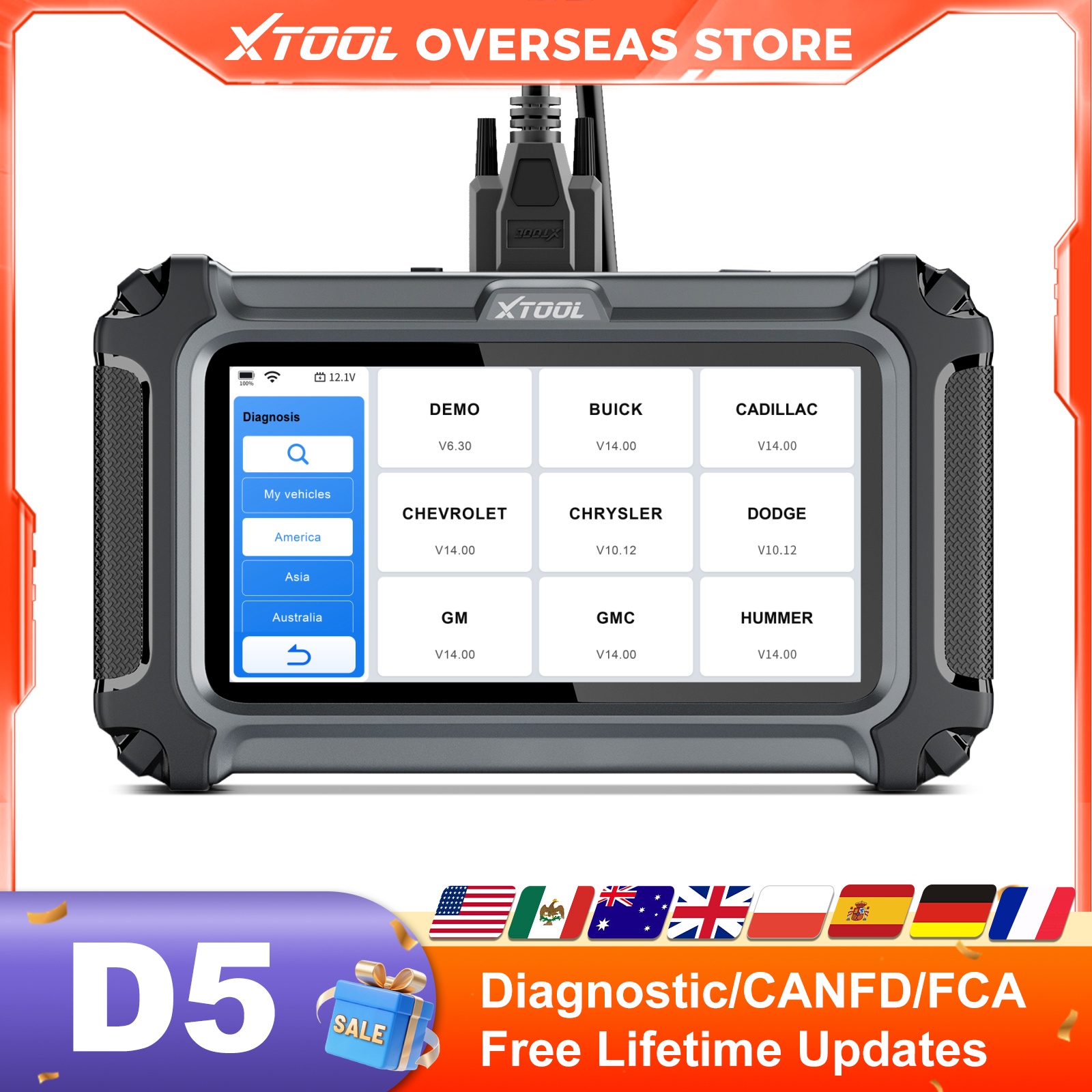 XTOOL D5 OBD2 outil de Diagnostic de voiture Auto VIN Scanner automobile réinitialiser l'huile Code d'injecteur intégré FCA/CANFD mise à jour gratuite à vie