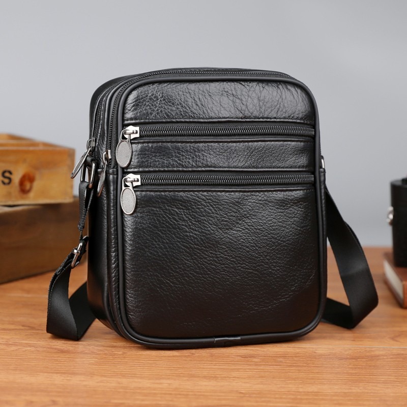 Schoudertas voor heren Casual handtassen Echt leer Kleine crossbodytassen voor heren 2026 Business Sling Echtgenoot Zwart