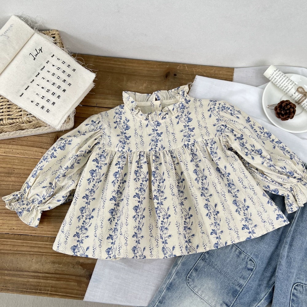 2026 primavera novas roupas infantis 1-7y doce floral impresso meninas blusas de manga longa estilo coreano bebê meninas algodão camisa casual