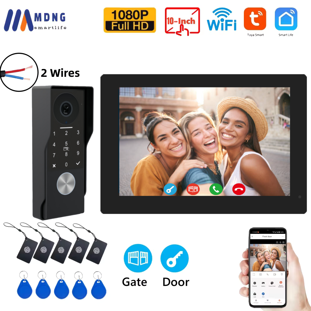 2-przewodowy wideodomofon WiFi z systemem odczytu kart i hasła, wideodomofon WiFi Tuya Smart 1080P, kamera IP 24 do domu