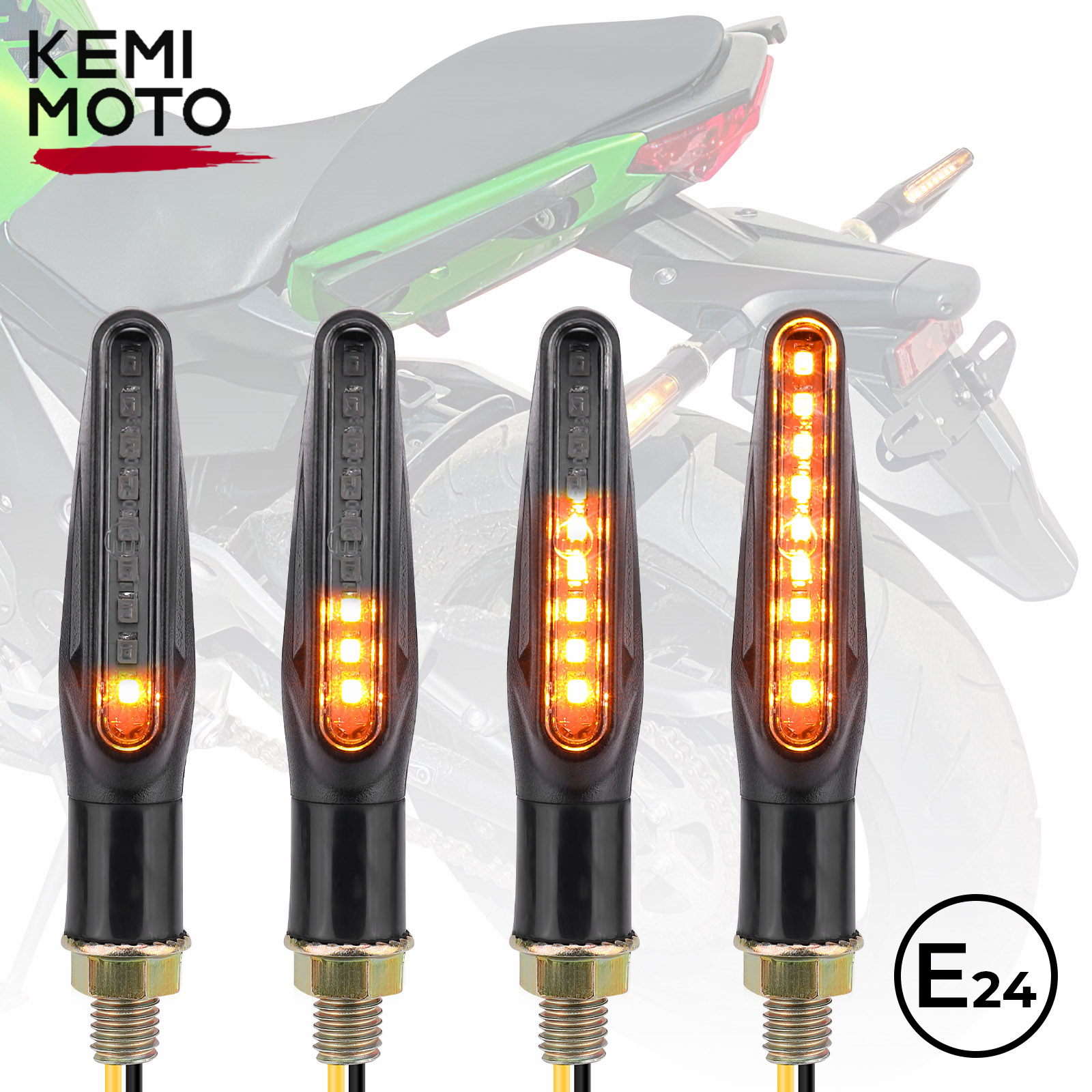 Kemimoto led turn signal light motocicleta bicicleta âmbar sinal de volta fluindo luz 12v ip67 universal pisca indicador pisca