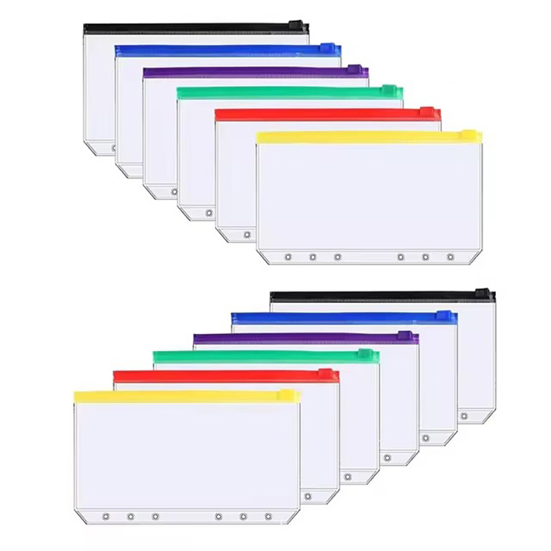 Carpeta A6 de 6 agujeros con bolsillos, sobres impermeables de PVC para presupuesto en efectivo, carpetas con cremallera para cuaderno, planificador, carpetas de viaje