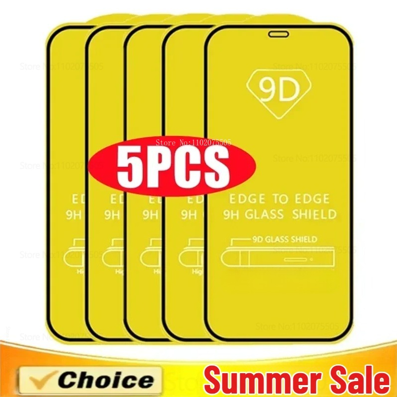 5Pcs 9D Protective Tempered Glass for IPhone 13/14/15/16 Promax 15 Plus 16E HD Screen Protector 11 Pro 12 Promax XS 13Mini Glass