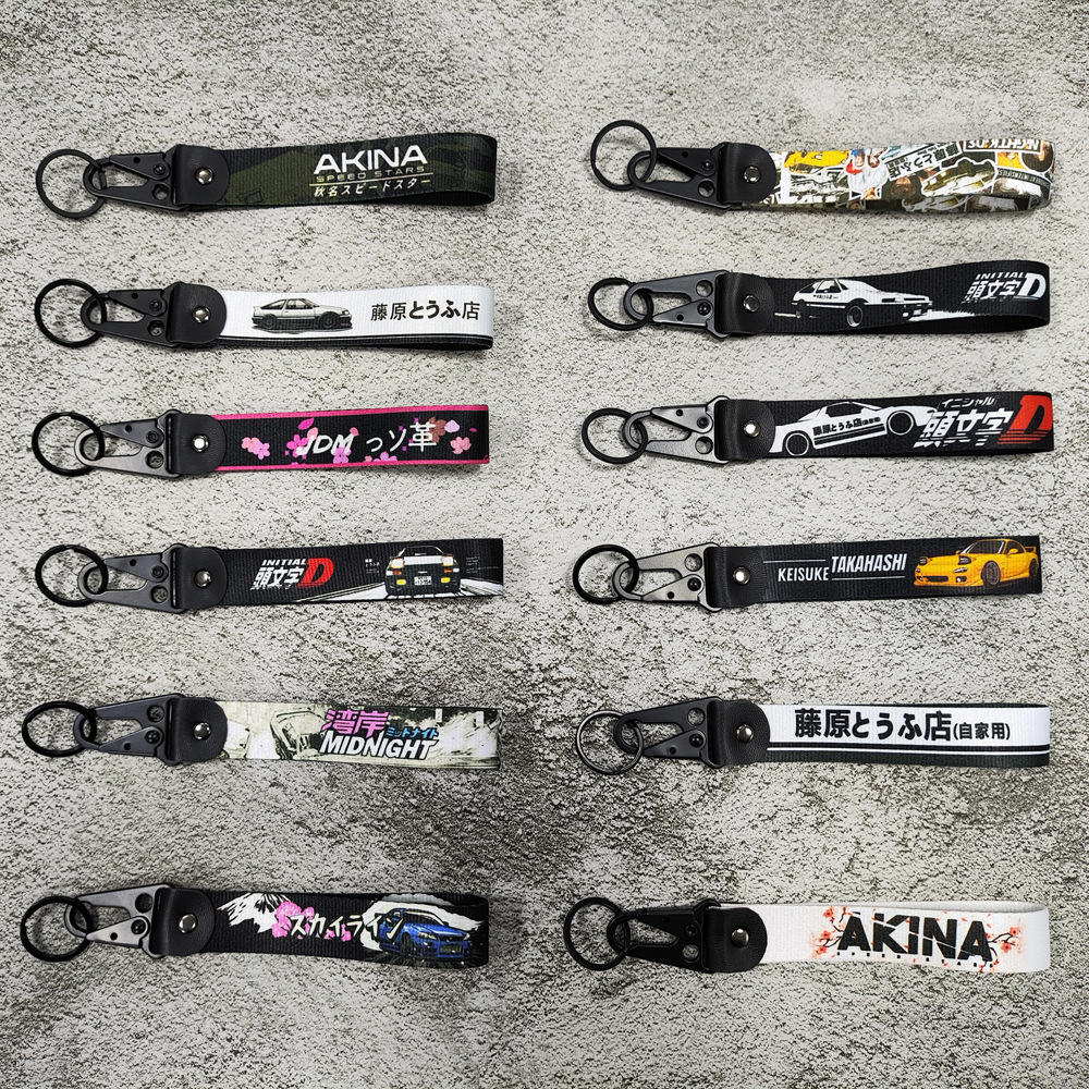 Neueste jdm Stil Auto Schlüssel bund Nylon Initiale d Geschenk Lanyard Schlüssel ring Auto Schlüssel Stahl Feder clip Schlüssel Starp Schlüssel Anhänger