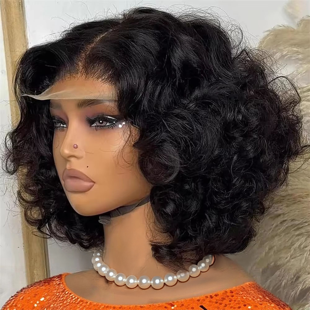 Perruques Bob Courtes en Cheveux Humains Body Wave 13x6 HD Lace Front, Densité 220%, Pré-Pluckées, Sans Colle, pour Femmes Noires, Cheveux Naturels Noirs Ondulés, 10-14 Pouces