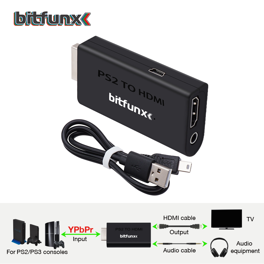 BitFunx HDMI-Audio- und Video-Adapter für PS2 zu HDMI-kompatibler Konverter für PS2-Spielekonsole 480i/480p/576i/576P/720P/1080i
