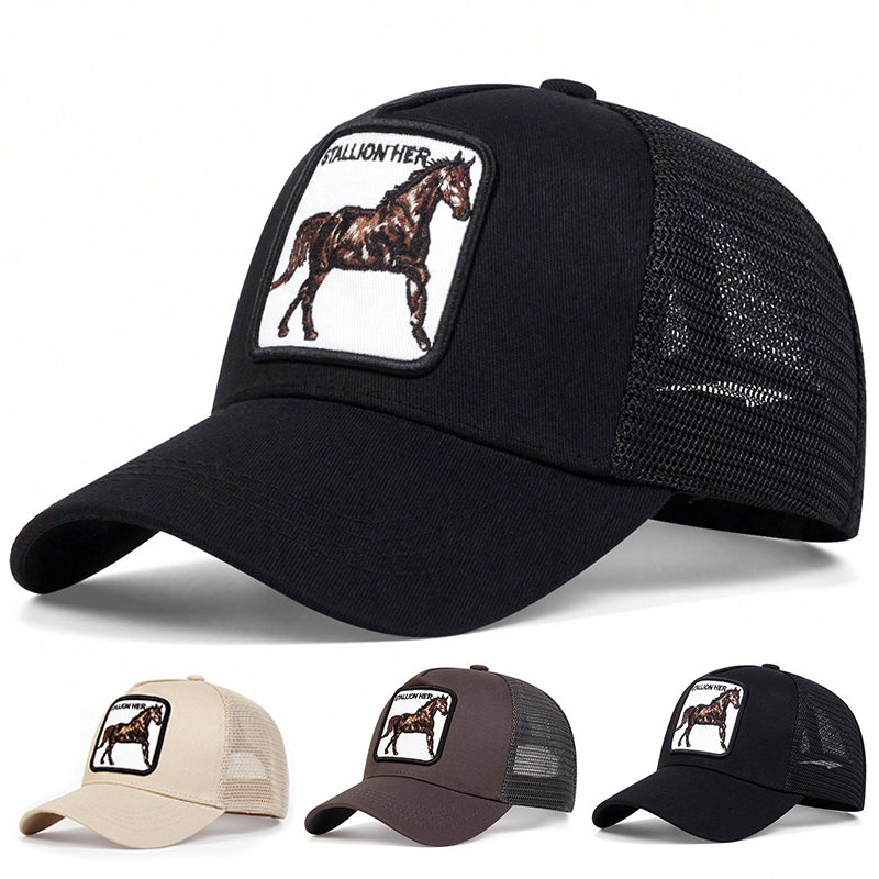 Unisex Paardenhengst Haar Borduurwerk Borduurwerk Baseball Net Caps Lente En Zomer Verstelbare Outdoor Casual Hoeden Zonnebrandhoed