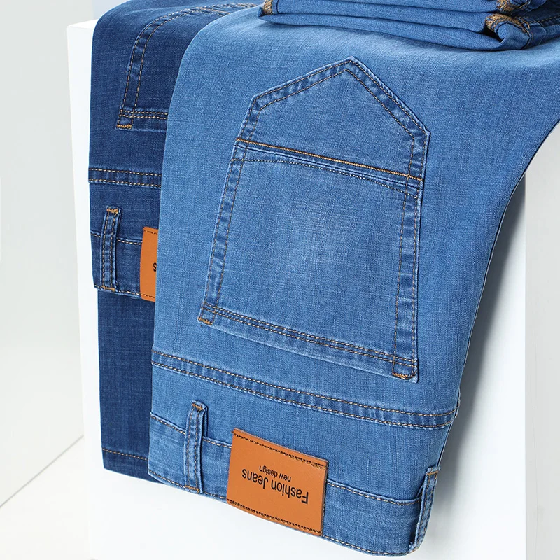 2023 dünne oder dicke Material Büro Business Jeans Männer klassische blau schwarz Baumwolle Stretch gerade Denim Hosen männliche Marke Hosen