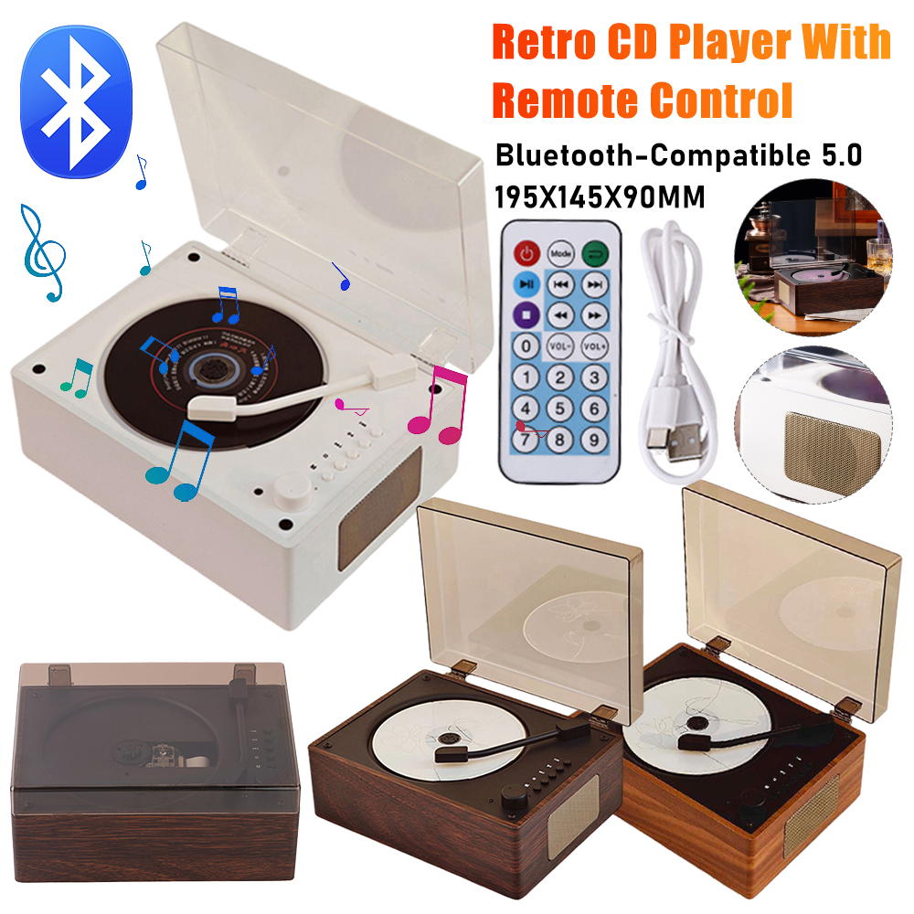 Retro odtwarzacz CD Vintage 5.0 Bluetooth Bezprzewodowy głośnik Zdalne sterowanie Domowy odtwarzacz CD na biurko Obsługa CD USB 3,5 mm AUX do telefonu