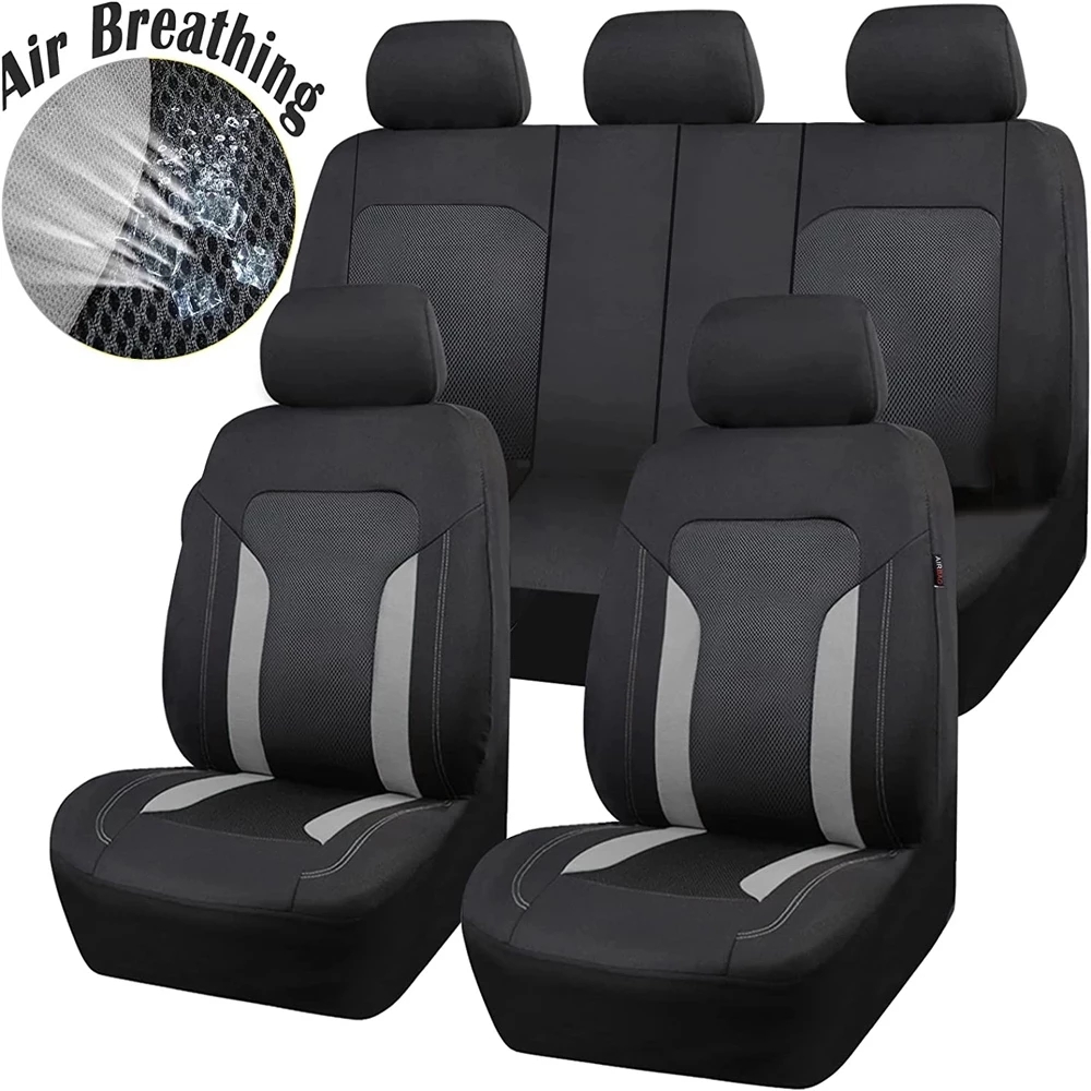 AUTOKING Capas universais de assento de malha cinza para carro com 3 zíperes assento traseiro dividido airbag compatível com a maioria dos carros SUV caminhão van