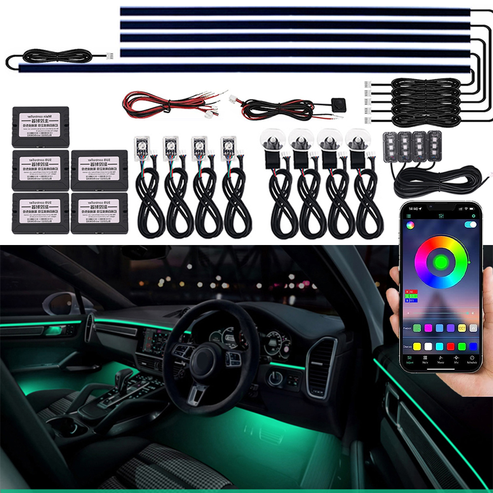 18 w 1 Samochodowe oświetlenie otoczenia LED RGB Neon 64-kolorowy pasek akrylowy do automatycznego oświetlenia wnętrza Akcesoria Dekoracje Lampa nastrojowa