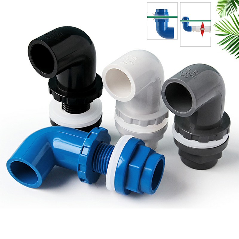 I.D20~50mm PVC Acuario 90 °   Conector de drenaje de codo, juntas de desbordamiento de tanque de peces, entrada de agua, tubo de suministro, accesorios de drenaje DIY