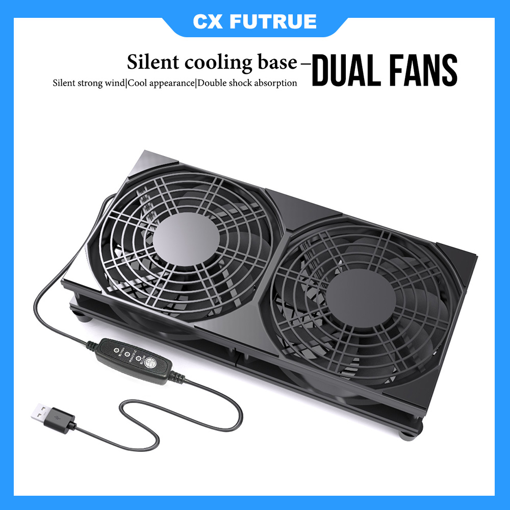 3-Speed Adjustable USB Dual Fans. Suitable for Various Devices. Dual Fan Cooling Bracket. USB Interface Is Plug-and-Play. High-E