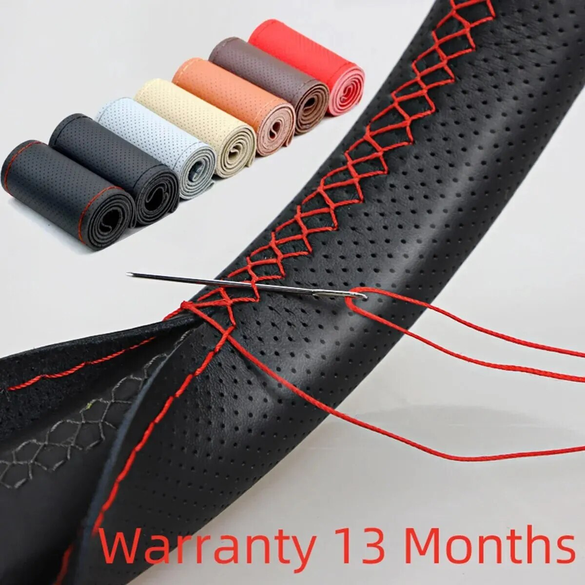 Capa universal de couro para volante de carro, capa envoltória adequada para 38cm 14 ", costura diy, respirável e antiderrapante, preto, cinza, bege