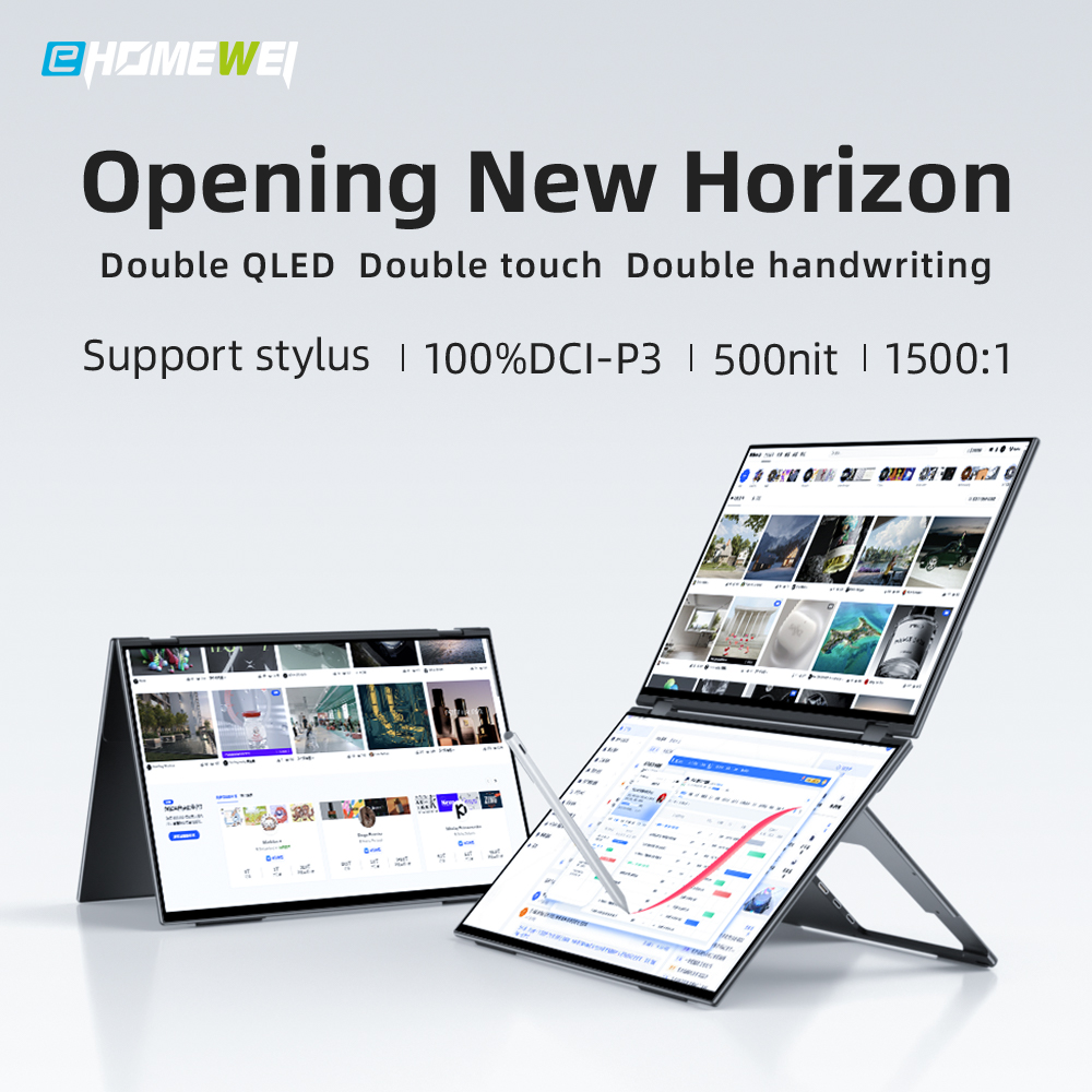 EHOMEWEI Tragbarer Dual-Screen-Monitor der X-Serie, laufwerksfreier Telefontouch-FHD 2K 15,6“ 16“ für Laptop, Windows, MacBook