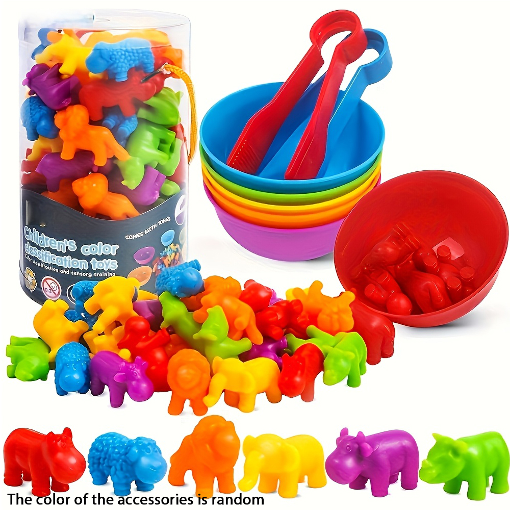 Jouets d'animaux de comptage, jeu assorti avec bol de tri, Classification des couleurs mathématiques, cadeau, adapté aux enfants de plus de 3 ans