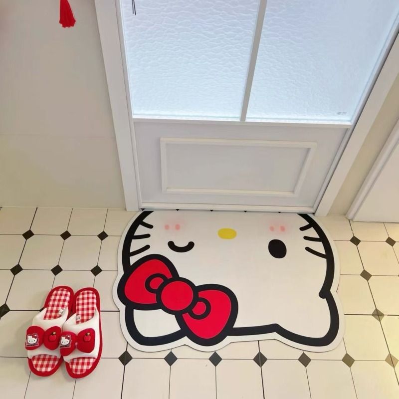 Keset Kamar Mandi Hello Kitty Anti-Selip, Penyerap Cepat Kering untuk Pintu Toilet & Kamar Mandi