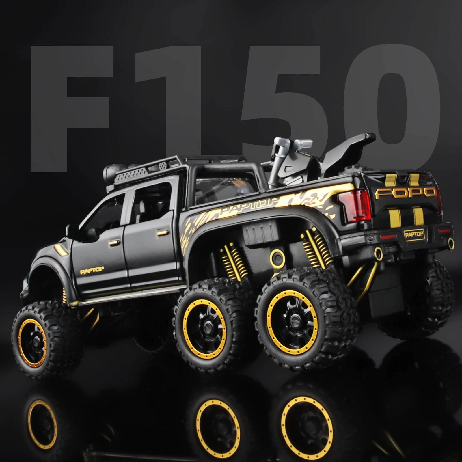 Pickup truk 1:24 untuk anak laki-laki, Pickup truk F150 Raptor Diecast Model logam dengan suara dan lampu untuk anak-anak usia 3 tahun dan biru