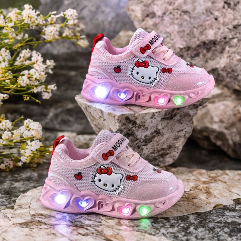 Crianças sapatos casuais meninas led luz dos desenhos animados couro do plutônio moda esporte sapatos de fundo plano respirável branco rosa tamanho 21-30