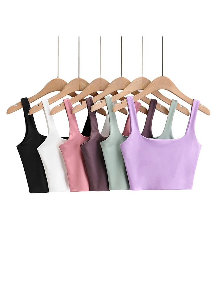 2024 Summer Women Sexy top senza maniche Fashion Short Square Collar canotte 6 colori
