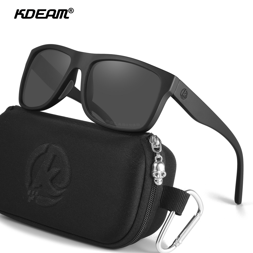 KDEAM occhiali da sole polarizzati da uomo sport tridimensionali Logo del marchio TR90 occhiali da sole quadrati tutto neri con custodia con cerniera KD0721