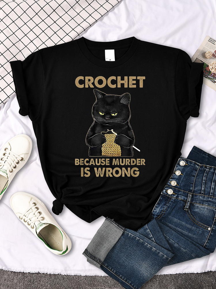 Häkeln Weil Murder Ist Falsche Druck Weibliche T-shirts Manga Sommer T-shirt Sommer Schlanke Tees Shirts Sport Schlanke Frauen T Shirts