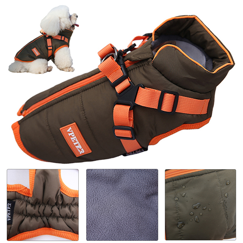 Chaqueta impermeable para cachorros, ropa para mascotas para perros pequeños con arnés, chaleco cálido de invierno para Chihuahua, abrigo Yorkie, disfraz de Bulldog Francés
